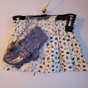 Tutto Piccolo Heart Pattern Matching Set - White Blue Tights Skirt 9 Months